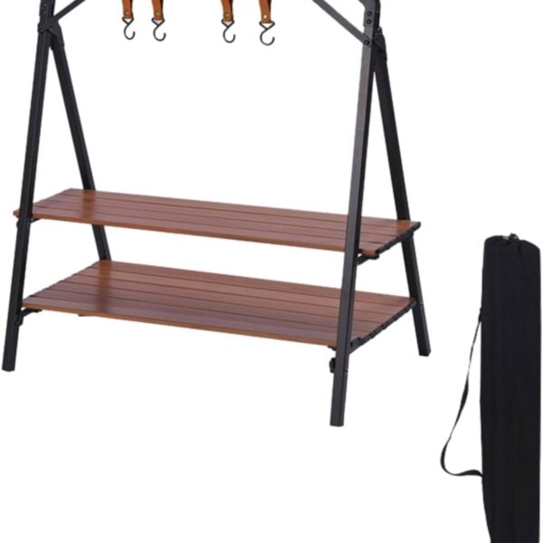 Foldable Outdoor Storage Rack with Hooks and Shelves