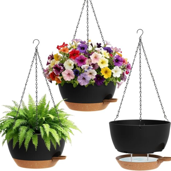 Three-Pack Self-Watering Hanging Planters with Removable Tray