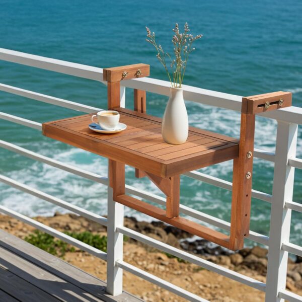 Folding Rectangular Acacia Wood Balcony Bar Table