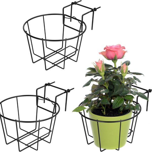 Adjustable Hanging Railing Planter, 3 Pack, Black