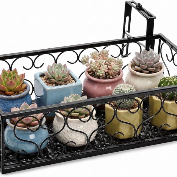 Black Metal Plant Holders for Indoor Outdoor Railings