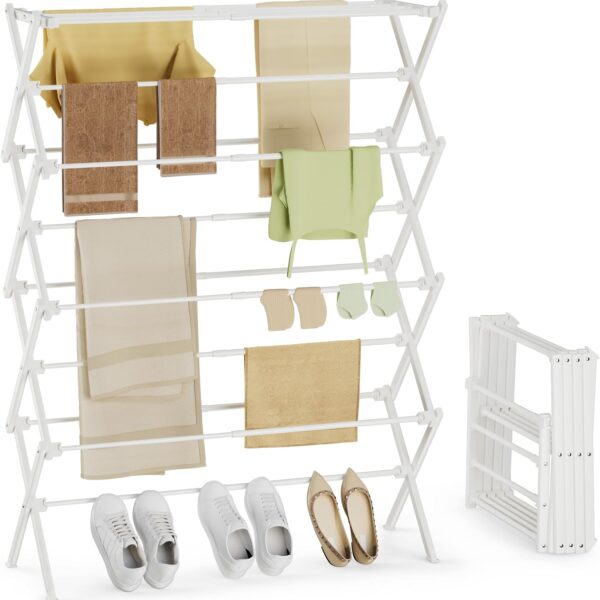 Four-Tier Foldable Clothes Drying Rack for Garments