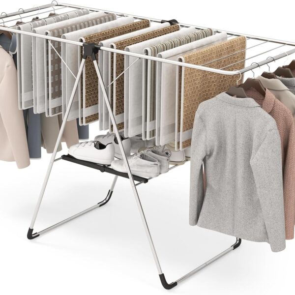 Two-Level Collapsible Clothes Drying Rack with Wings