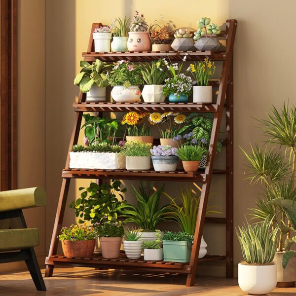 Solid Wood Folding Balcony Flower Rack, 70 cm