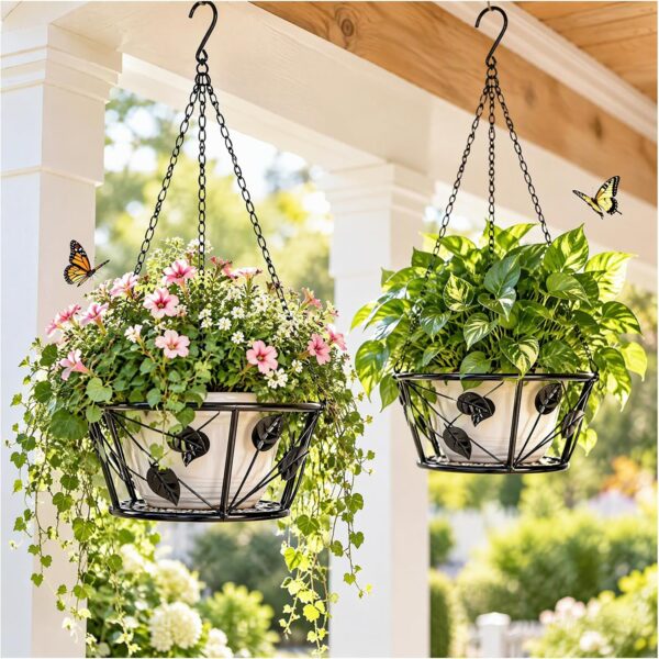 Two-Pack Metal Plant Hangers with Ceiling Hooks