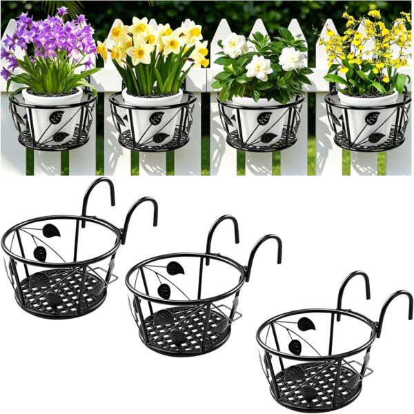 Three-Pack Round Hanging Railing Planters for Porch