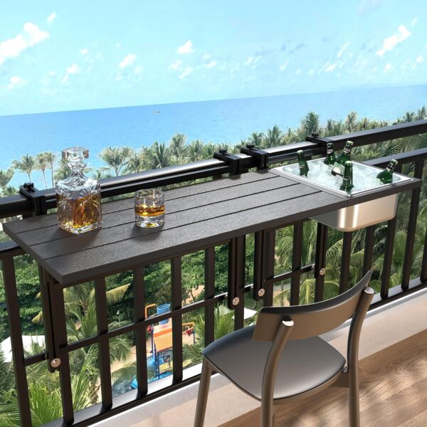 Hanging Balcony Railing Table with Ice Bucket
